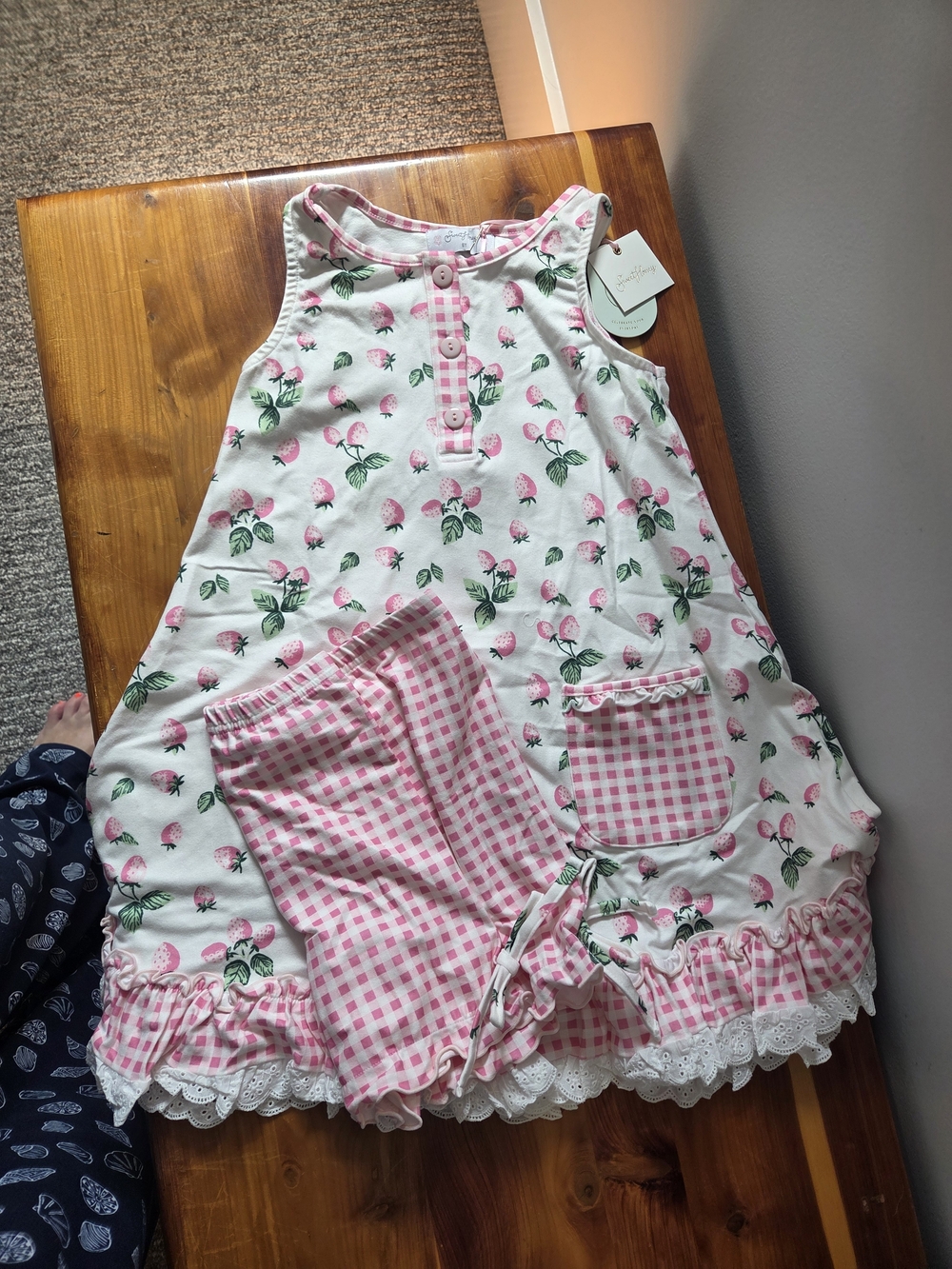SweetHoney Girls Pink and White Strawberry Print Lounge Set